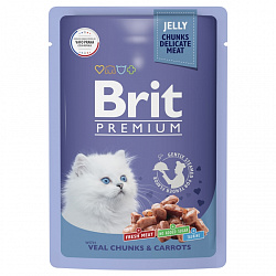 Brit Premium Kitten консервы для котят с телятиной и морковью кусочки в желе 85гр