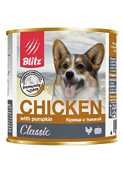 Blitz Classic Dog Adult консервы для собак взрослых с курицей и тыквой 750гр