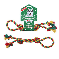 Игрушка для собак СП Грейфер цветная верёвка 4 узла с РУЧКОЙ D10/320мм