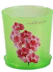 Горшок для орхидей 1,8л зеленый с поддоном прозрачный 1453