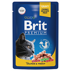 Brit Premium консервы для кошек с лососем и форелью кусочки в соусе 85гр