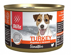 Blitz Sensitive Dog Adult консервы для собак взрослых всех пород с индейкой и печенью в суфле 200гр