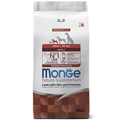 Monge Dog Speciality Line Monoprotein Mini Adult корм сухой для собак взрослых мелких пород из ягненка с рисом и картофелем 2,5кг