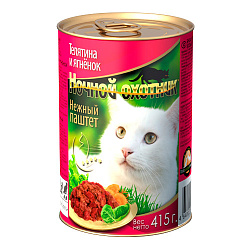 Ночной охотник влажный корм для кошек телятина и ягненок нежный паштет 415гр