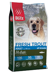 Blitz Holistic Dog Adult корм сухой низкозерновой для собак взрослых всех пород с форелью 1,5кг