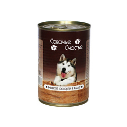 Собачье Счастье консервы для собак мясное ассорти в желе 410гр