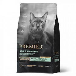 Premier Cat Sterilised корм сухой для кошек взрослых стерилизованных свежее мясо ягненка с индейкой 400гр