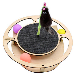 Комплекс для кошек Круг с шариками с игрушкой на пружине с когтеточкой из ковра (07348) (07330)