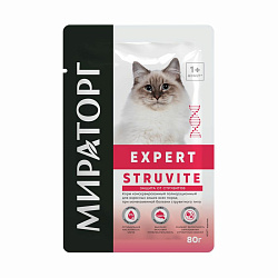 Мираторг Expert Struvite консервы для кошек при мочекаменной болезни струвитного типа кусочки в соусе 80гр