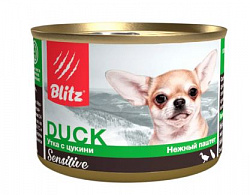 Blitz Sensitive Dog Adult Mini консервы для собак взрослых мелких пород с уткой и цукини в суфле 200гр