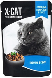 X-Cat консервы для кошек с сельдью и форелью кусочки в соусе 85гр