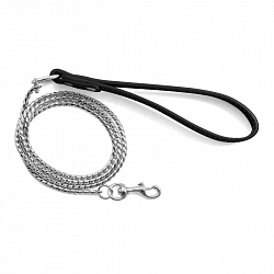 Цепь-поводок с кожаной ручкой Змейка серебро SHY3011