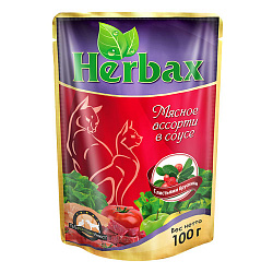 Herbax консервы для кошек мясное ассорти с листьями брусники в соусе 100гр