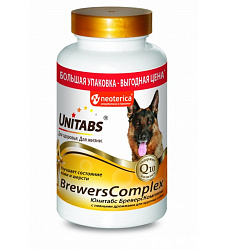 Юнитабс BrewersComplex с Q10 для собак крупных пород уход за шерстью и кожей 200 таблеток