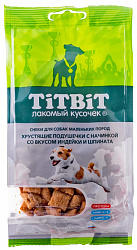 TiTBiT лакомство для собак мелких пород хрустящие подушечки с начинкой со вкусом индейки и шпината 95гр