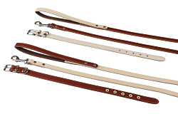 Челябинская кожа Комплект №17 кожа натуральная Ошейник 17 см, 20-38 см + поводок 140 см, цвета в ассортименте