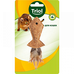 Игрушка для кошек из пробки Рыбка с перьями 95/135мм Triol