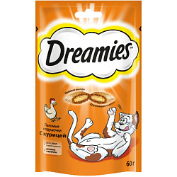 Dreamies лакомые подушечки лакомство для кошек с курицей 60гр