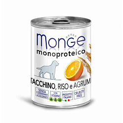 Monge Dog Monoprotein Fruits консервы для собак взрослых с индейкой, рисом и цитрусовыми 400гр