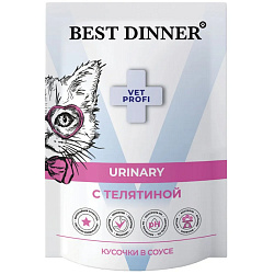 Best Dinner Vet Profi Urinary диетический влажный корм для кошек для профилактики мочекаменной болезни 85гр с телятиной 