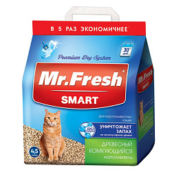 Mr.Fresh Smart древесный комкующийся наполнитель для короткошерстных кошек 4,5л