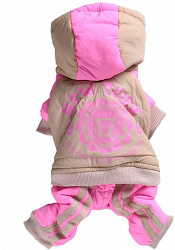 Комбинезон для собак Уют New York с капюшоном розово-бежевый 37см р-р XL