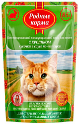 Родные корма влажный корм для кошек стерилизованных и кастрированных котов с кроликом Кусочки в соусе по-елецки 85гр