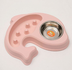 Миска "Медленное кормление" металлическая чаша на пластиковой основе, 29,5*4 см, розовая   7333805