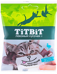 TiTBiT лакомство для кошек хрустящие подушечки с паштетом из утки 30гр