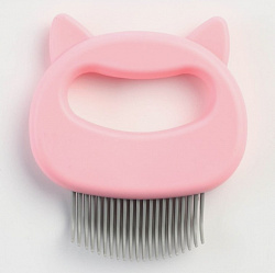 Расчёска для шерсти с загнутыми пластиковыми зубцами Пижон 21 зубчик 10*9см розовая   