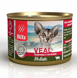 Blitz Holistic Cat Adult консервы для кошек взрослых с телятиной и почками в суфле 200гр