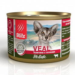 Blitz Holistic Cat Adult влажный корм для кошек взрослых с телятиной и почками в суфле 200гр