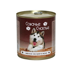 Собачье Счастье консервы для собак мясное ассорти в желе 750гр