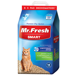 Mr.Fresh Smart древесный комкующийся наполнитель для короткошерстных кошек 18л