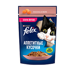Felix Аппетитные кусочки влажный корм для кошек взрослых с лососем в желе 75гр
