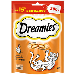 Dreamies лакомые подушечки лакомство для кошек с курицей 200гр