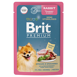 Brit Premium консервы для собак взрослых стерилизованных миниатюрных пород с кроликом и брусникой в соусе 85гр