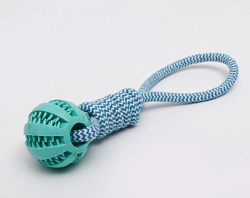 Игрушка для собак канатная плетеная с мячом до 30см, до 120г голубая 7149056