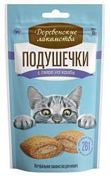 Деревенские лакомства для кошек Подушечки с пюре из краба 30гр