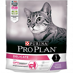 Pro Plan Cat Adult Delicate корм сухой для кошек взрослых при чувствительном пищеварении с индейкой 400гр