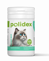 Polidex Super Wool для кошек и котят Здоровая кожа и красивая шерсть 200 таблеток