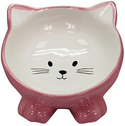Миска керамика №1 мордочка кошки с наклоном 20 на лапках розовая 13,5*13,5*8,5см 140мл МКР607