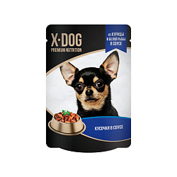 X-DOG консервы для собак из курицы и белой рыбы в соусе 85гр