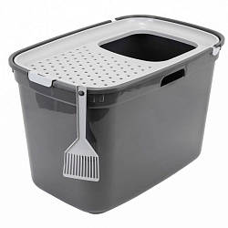 Туалет для кошек ZooM закрытый с верхним входом 59*39*38 (полипропилен) серый