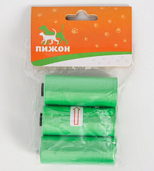 Пакеты для уборки за собаками однотонные (3 рулона по 15 пакетов 29*21см) зелёные 7110504
