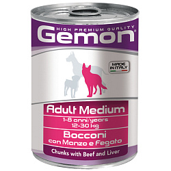 Gemon Dog Medium консервы для собак взрослых средних пород с кусочками говядины и печени 415гр