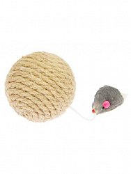 Игрушка для кошек PerseiLine Шар-Когтеточка с мышкой 8см джут