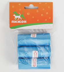 Пакеты для уборки за собаками однотонные (3 рулона по 15 пакетов 29*21см) синие 7110502