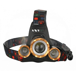 Фонарь Ultraflash E1333 налобный аккумуляторный 3,7В золотой/черный 3LED, 4В, фокус, 2аккумулятора 4режима, метал 13903 