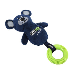 Игрушка для собак JOYSER Puppy Мишка с резиновым кольцом и пищалкой S/M синий, 21 см